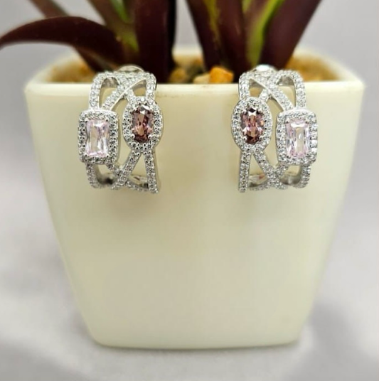 Awesome shades of pink cubic zirconia hoop earrings