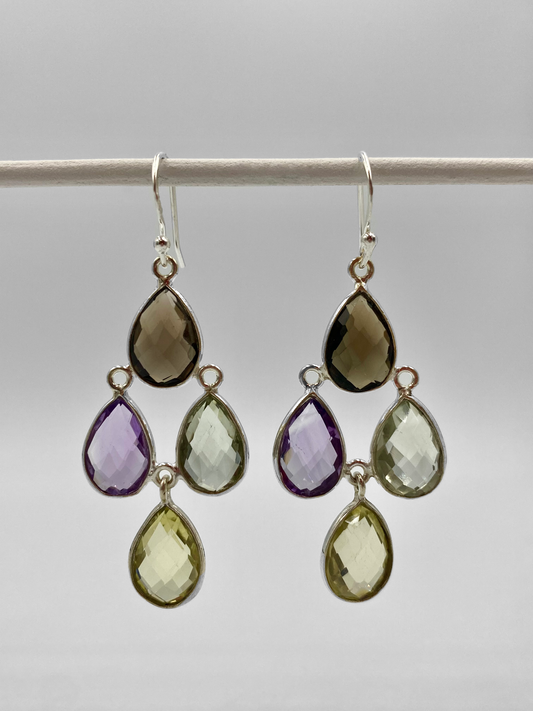 Semi precious stone Chandelier mix earrings