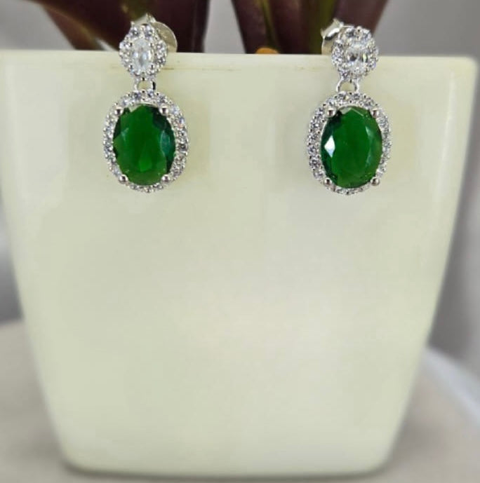 Green Oval cubic zirconia studs