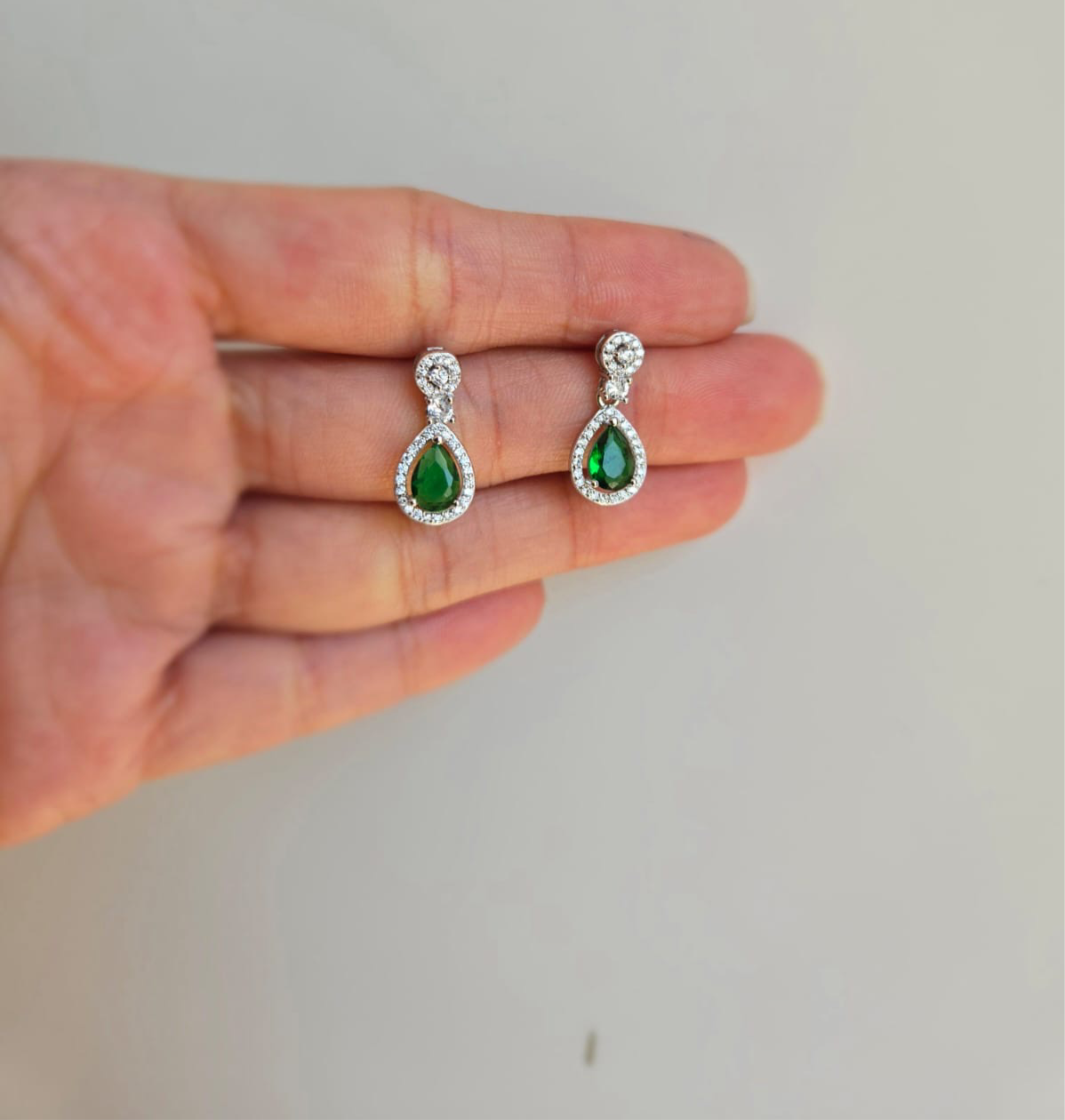 Green Teardrop Drop Earrings