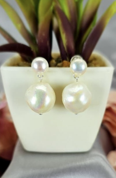 Double drop freshwater pearl earrings