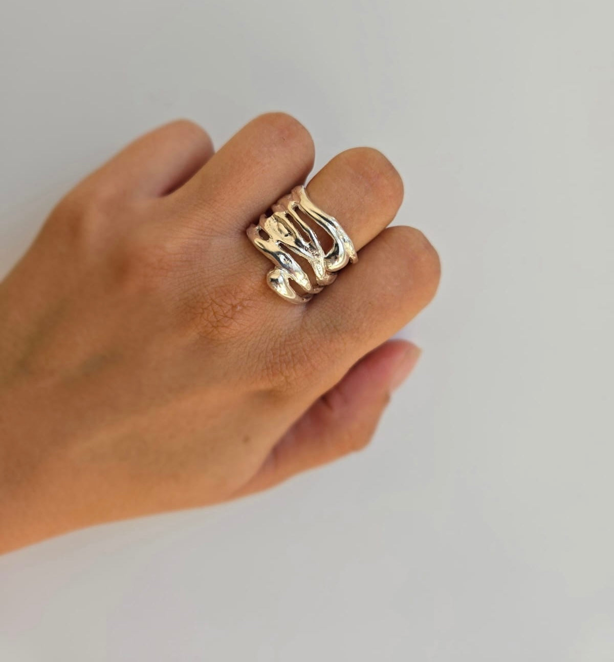 Sterling Silver Ring With Modern Pattern Detail