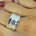 Sterling Silver Classic Band With Detail In Centre And Cubic Zirconia
