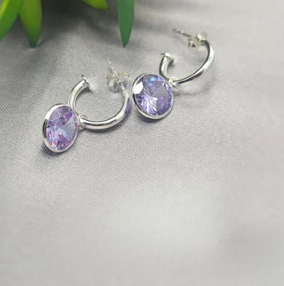 Purple 10Mm Cubic Zirconia Stone On Pretty Woman Earrings