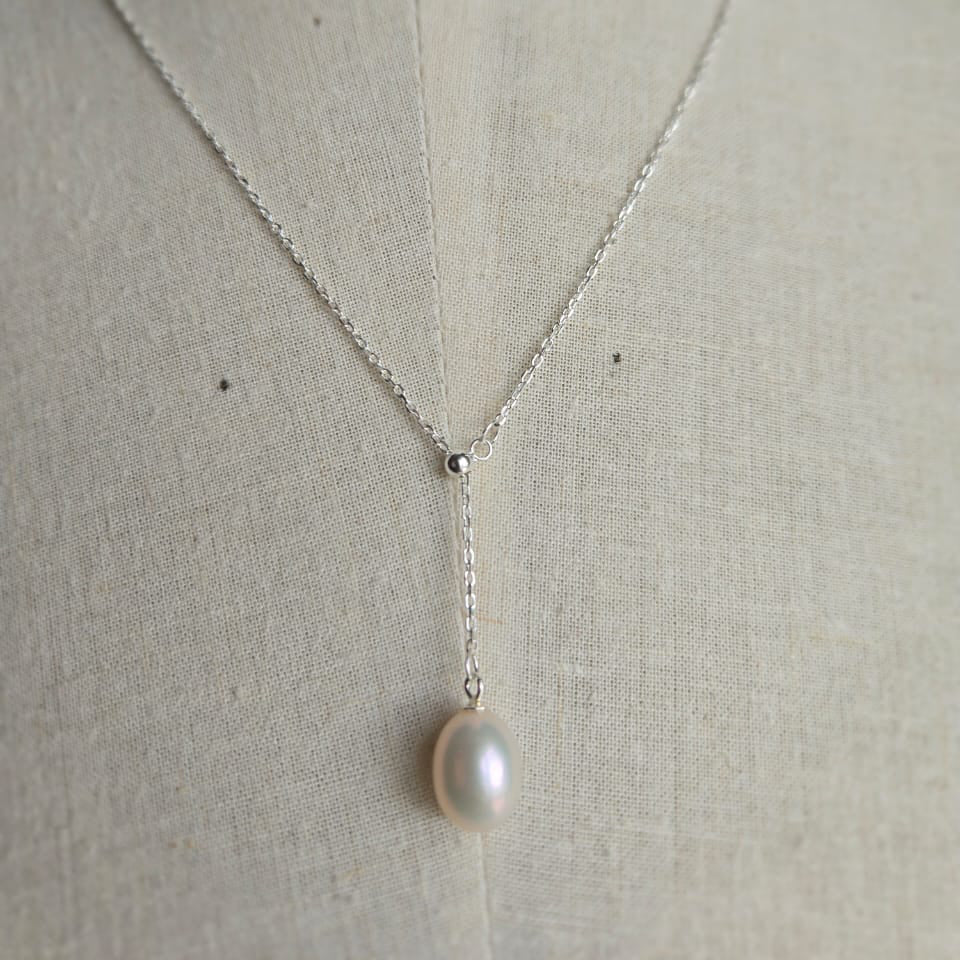 Sterling silver adjustable Y shape pearl necklace - Terciany 