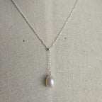 Sterling silver adjustable Y shape pearl necklace - Terciany 