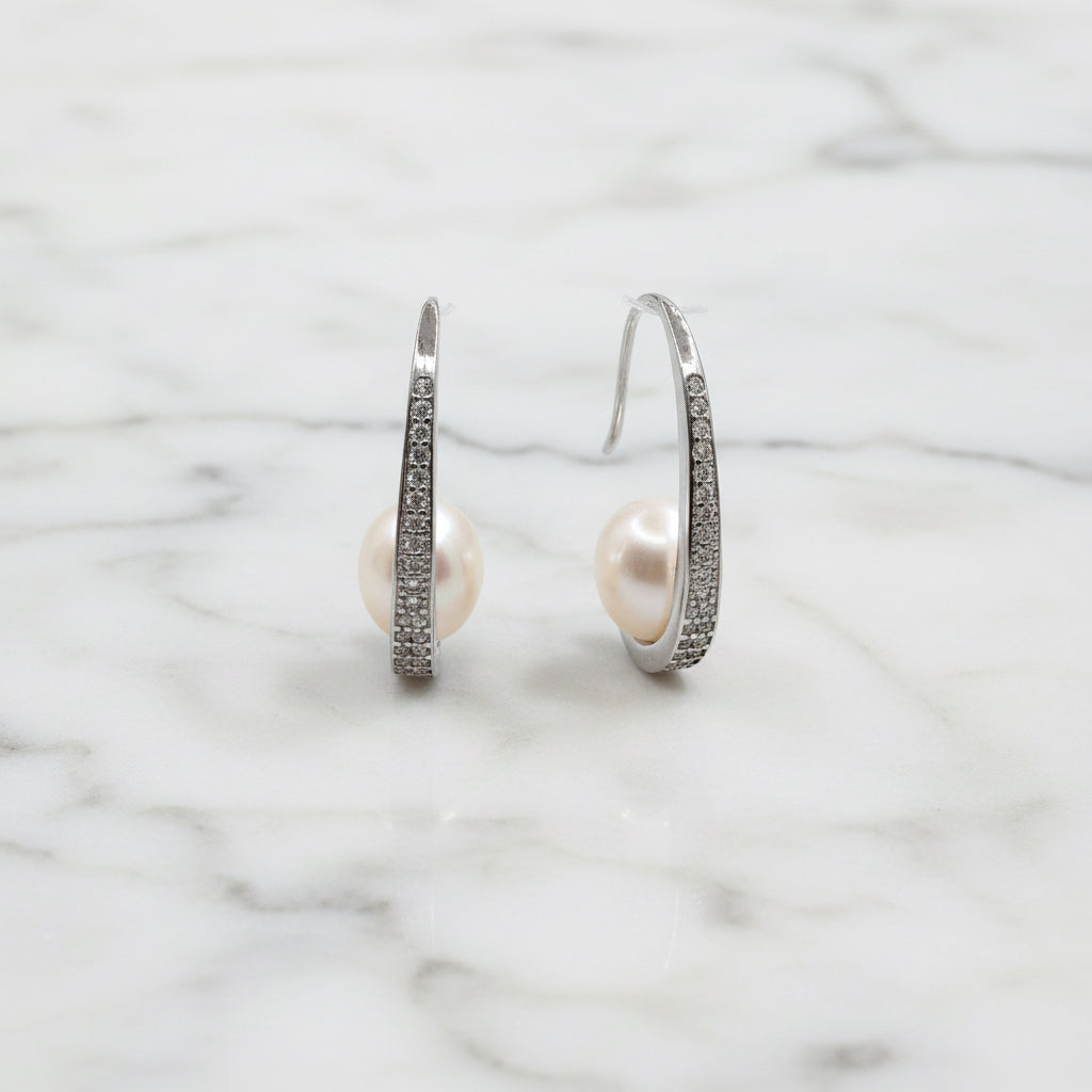 Pave pearl hoop earrings