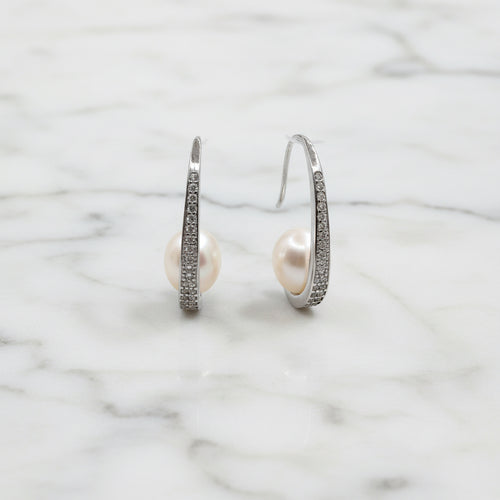 Pave pearl hoop earrings