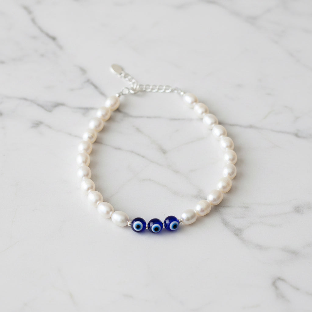 Freshwater Pearl Bracelet With Evil Eye Inserts - Terciany 