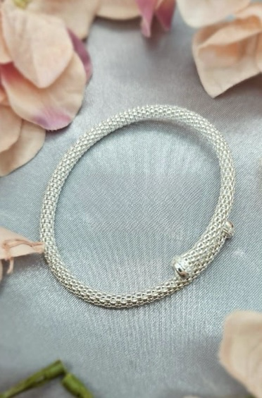 Sterling silver fold over mesh bangle