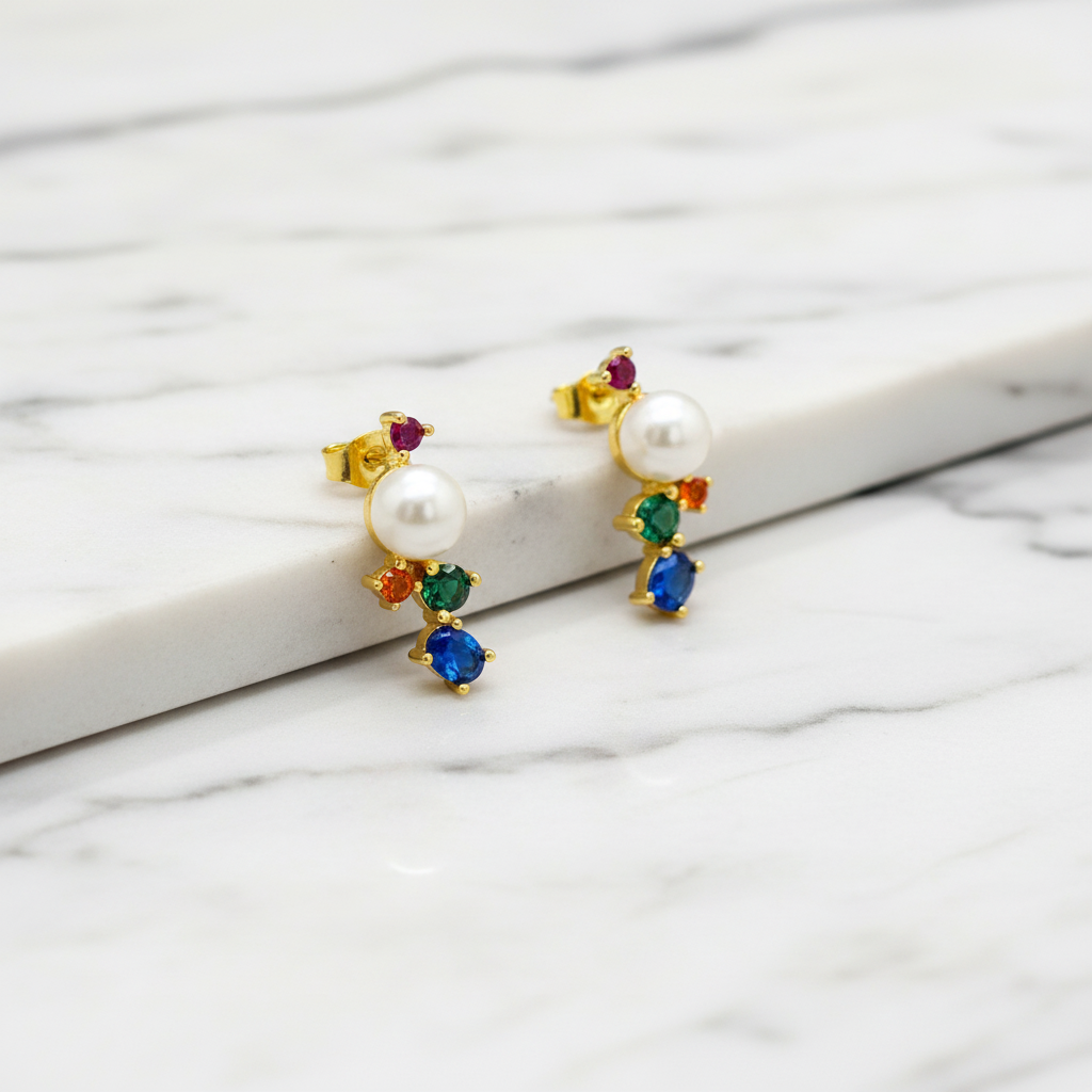 Golden Pearl And Cubic Studs - Terciany 