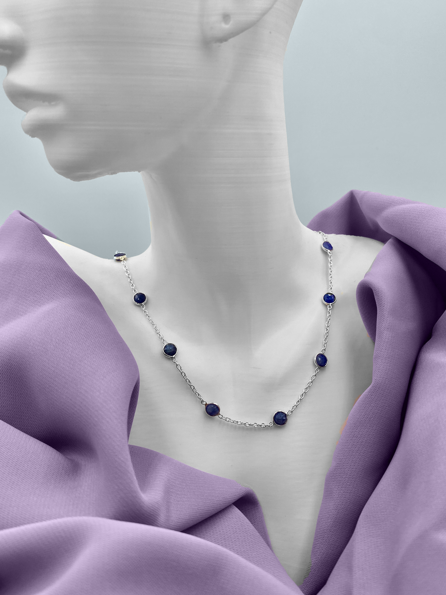 Stunning Blue Sapphire semi Precious stone necklace