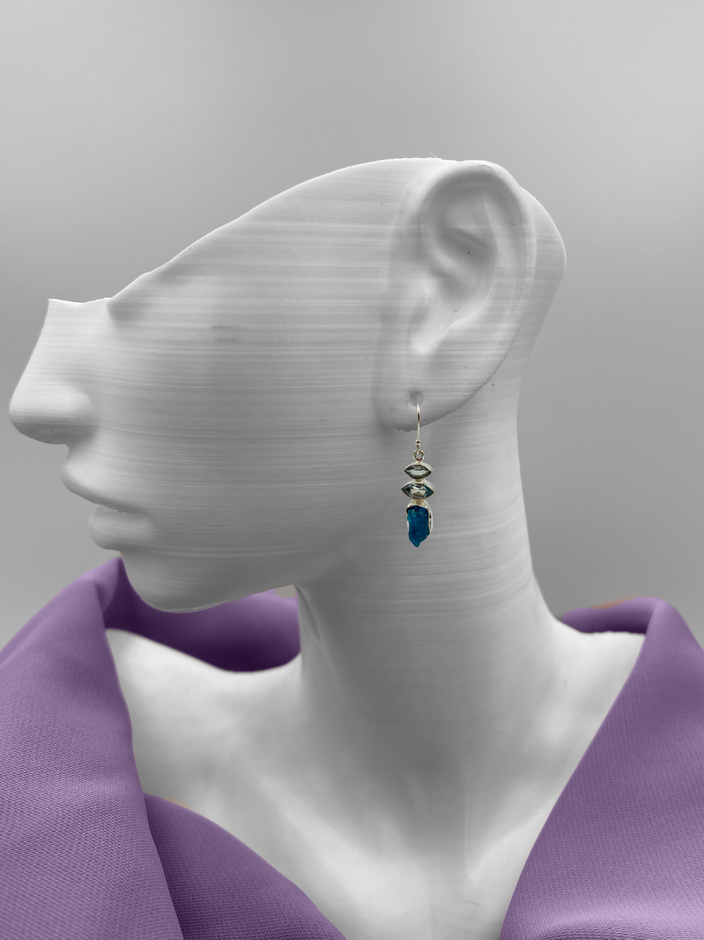 Rough and smooth semi Precious stone Mixed drop earrings