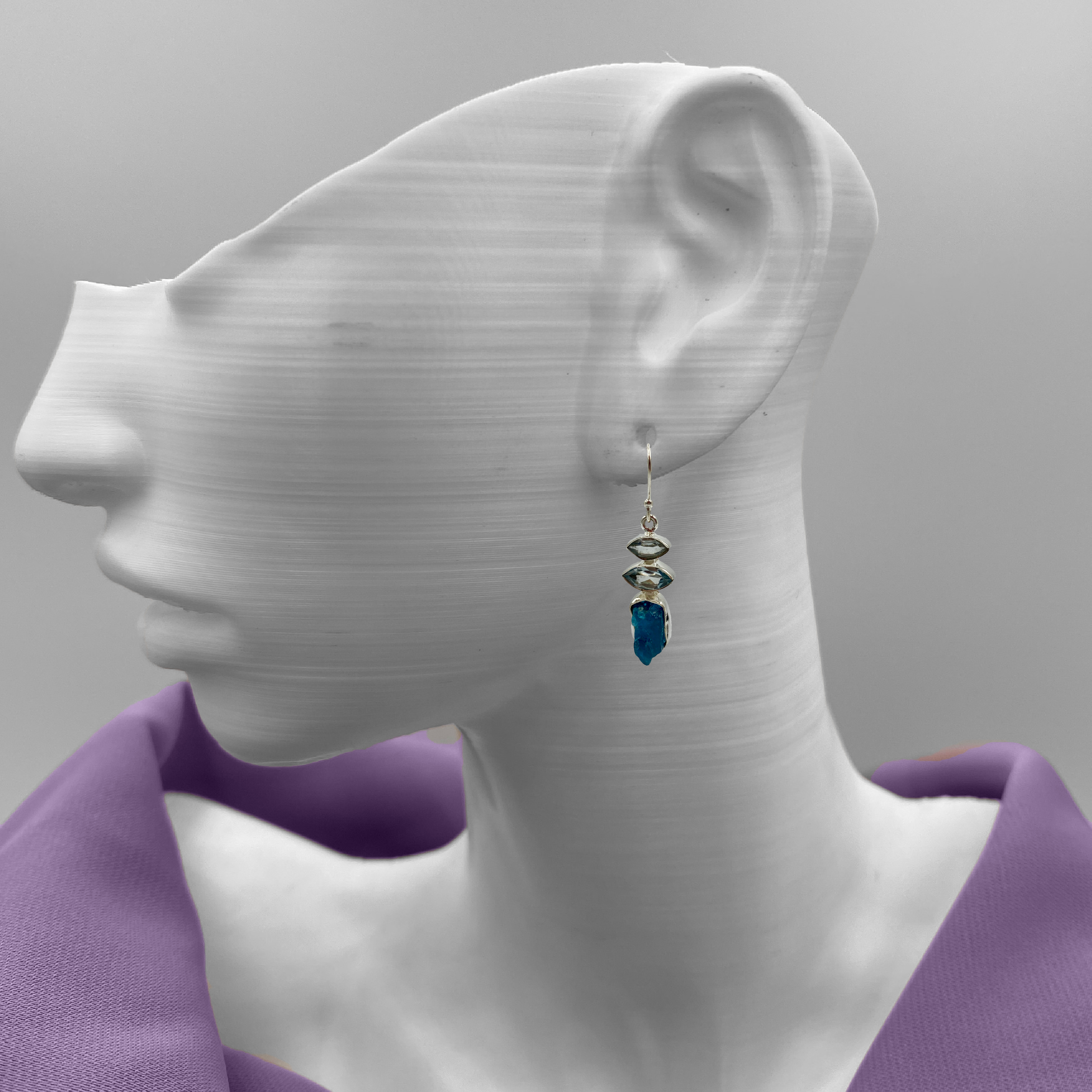 Rough and smooth semi Precious stone Mixed drop earrings