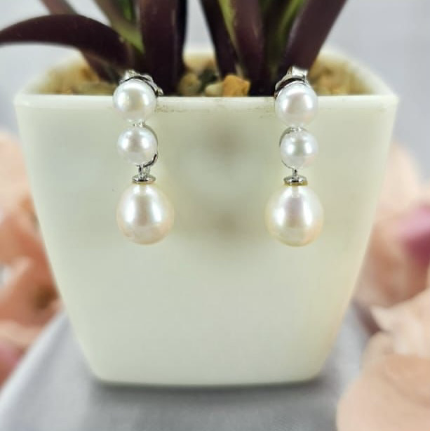Three Pearl Drop Earrings
