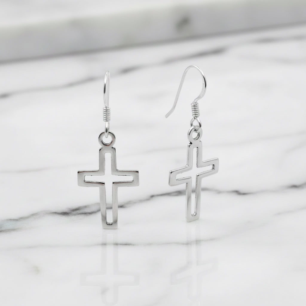 Open dangly cross earrings