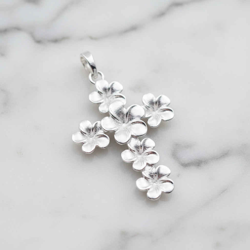 Silver Flower Cross pendant
