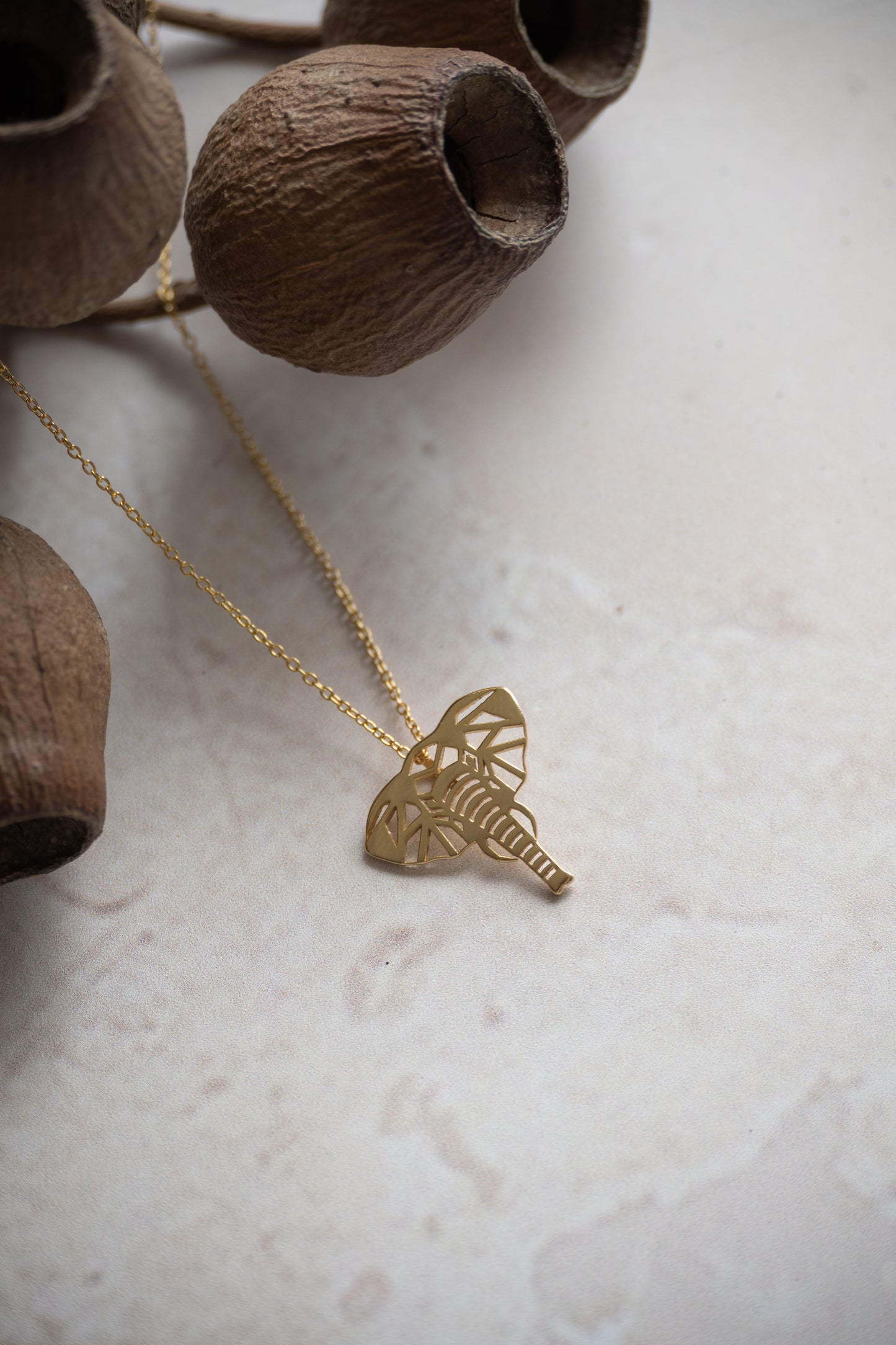 Geo elephant necklace in gold or silver