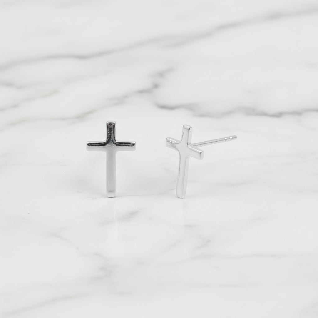 silver Cross stud earrings