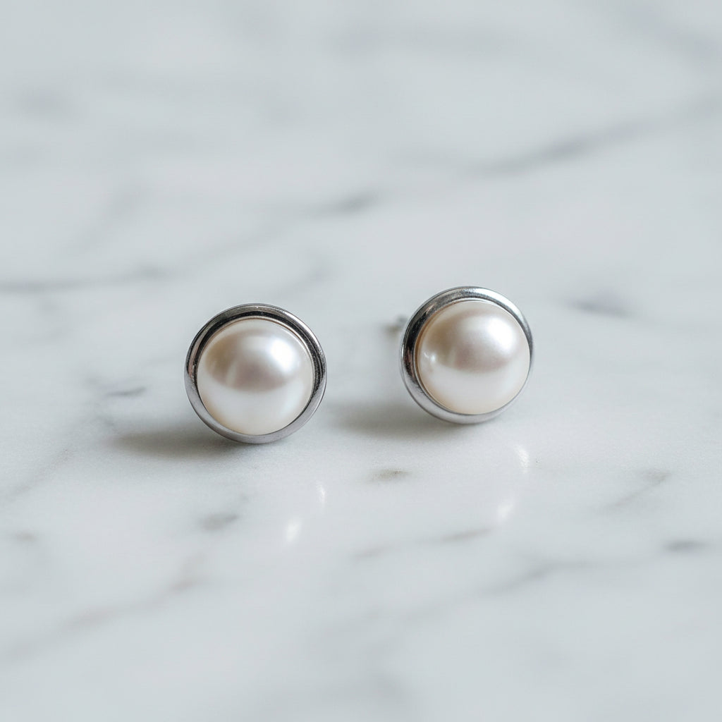8mm Freshwater pearl stud earring with a tube setting
