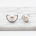 Pavé Half Moon Studs With Freshwater Pearls - Terciany 