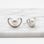 Pavé Half Moon Studs With Freshwater Pearls - Terciany 