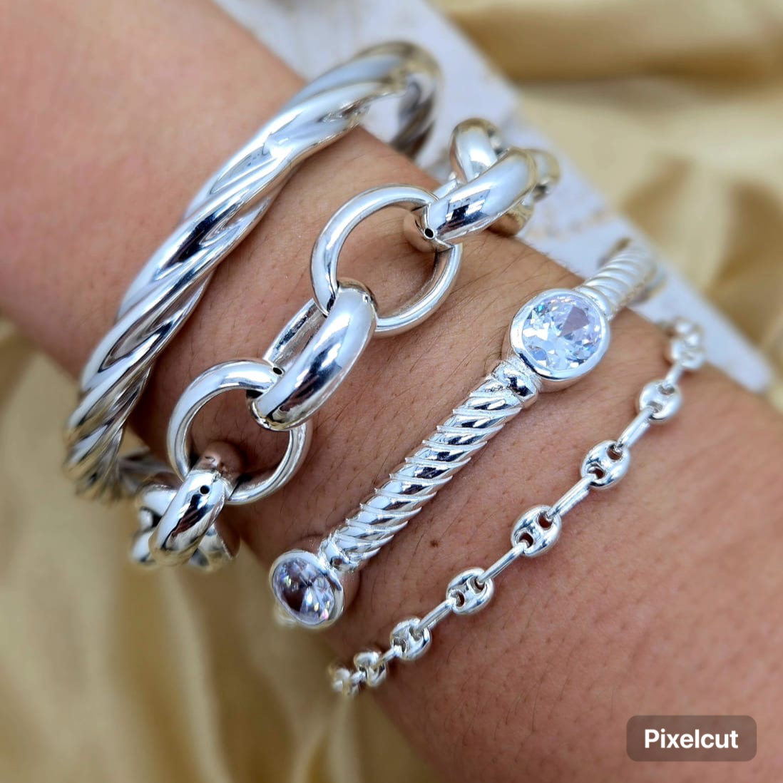 Silver 5mm Bangle with Cubic Crystal Stone - Terciany 