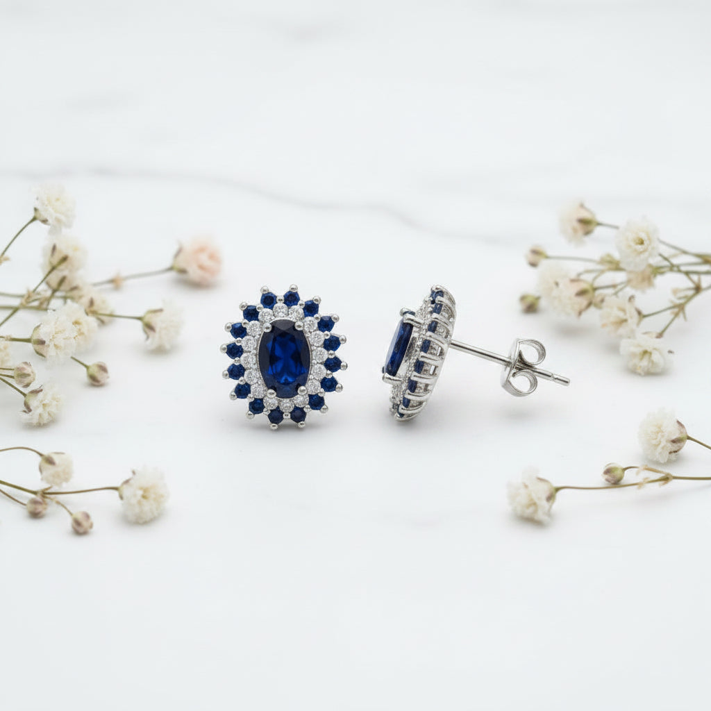 Oval Blue Queen Stud Earrings