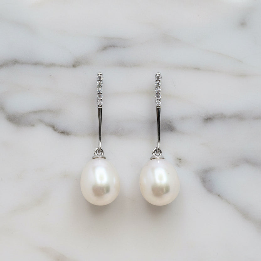 Sterling Silver Straight Line Pearl Earrings