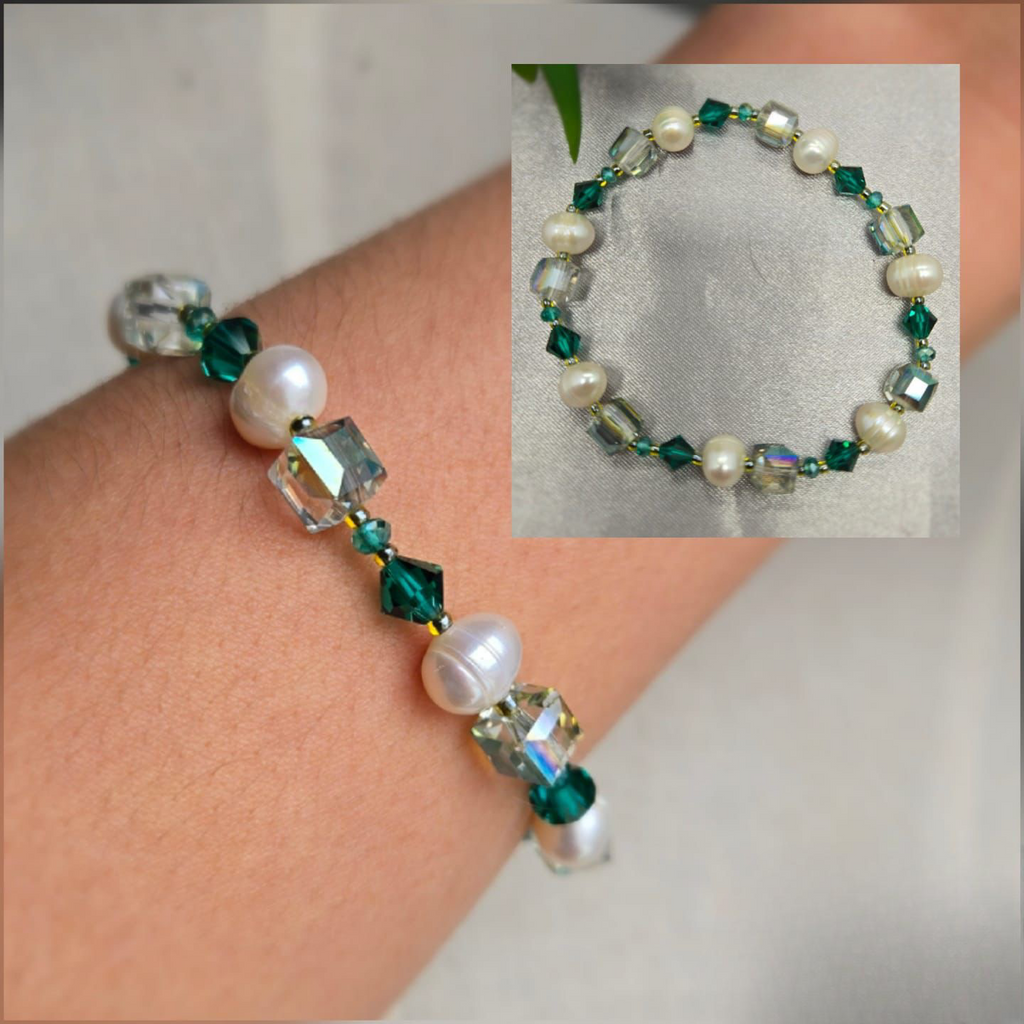 Green Crystal Bracelet With Freshwater Pearls