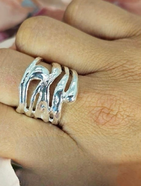 Sterling Silver Ring With Modern Pattern Detail