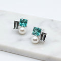 Green, brown and pearl cluster stud earrings - Terciany 