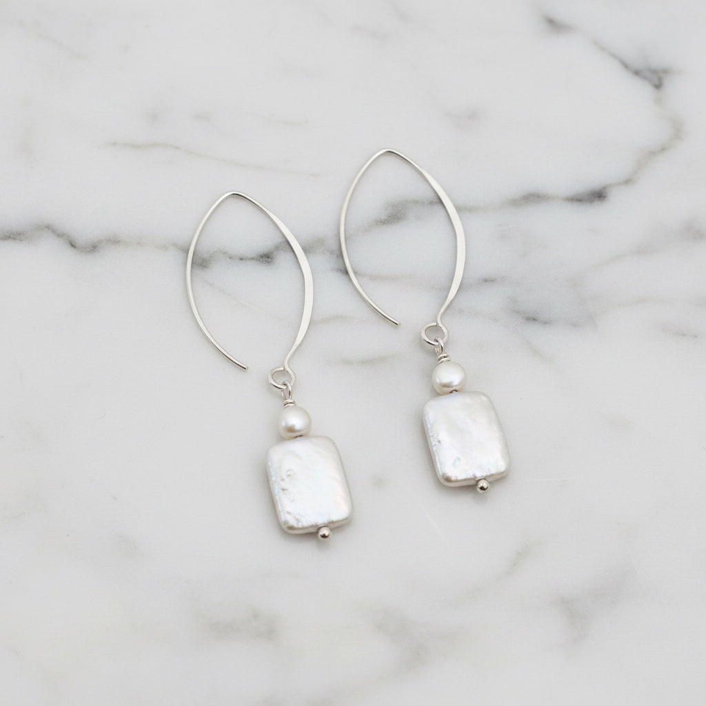 Pretty Rectangular White Freshwater Pearl Earrings - Terciany 
