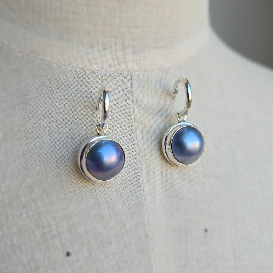Blue Mabe pearls on Pretty woman hoops