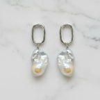 Baroque Pearl Drops On Silver Twisted Rectangular Studs - Terciany 