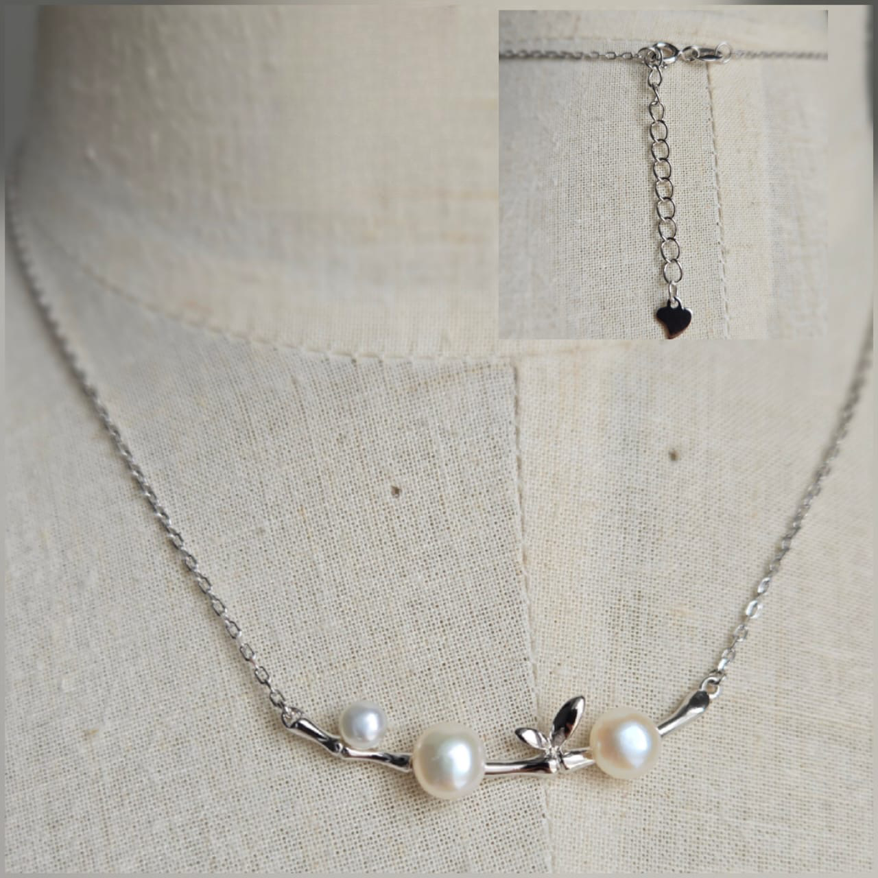 Beautiful Necklace With Bird On Branch And Freshwater Pearls