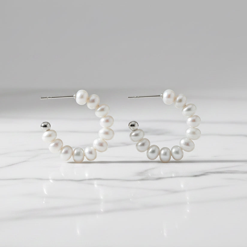 Sterling Silver Hoops With Lots Of 4mm Freshwater Pearls