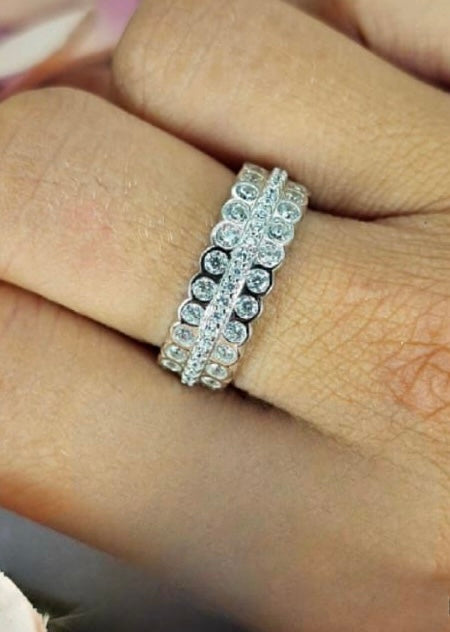 Sterling Silver Three Row Cubic Zirconia Band