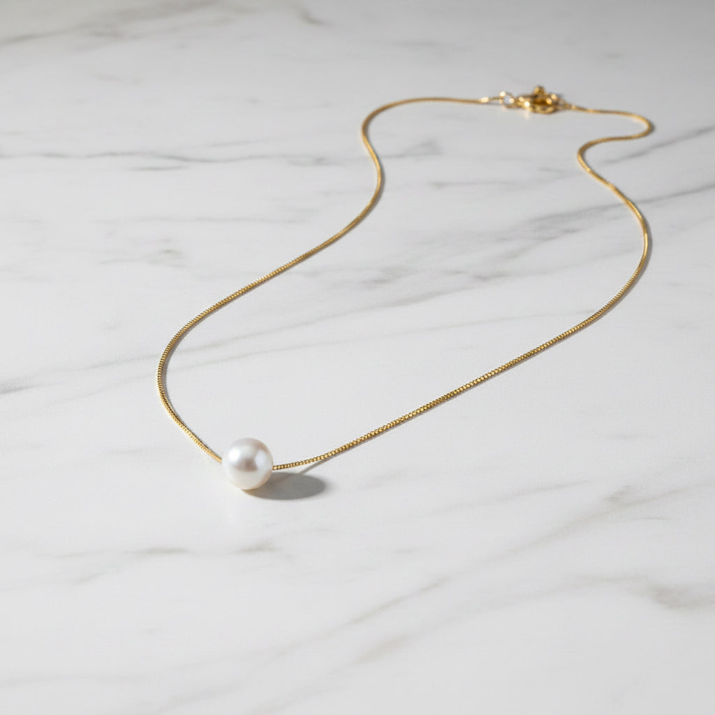 Gold necklace with freshwater pearl slider - Terciany 