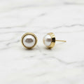 Gold Stud Earrings With Freshwater Pearl - Terciany 