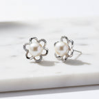 Sterling Silver Flower Pearl Studs - Terciany 