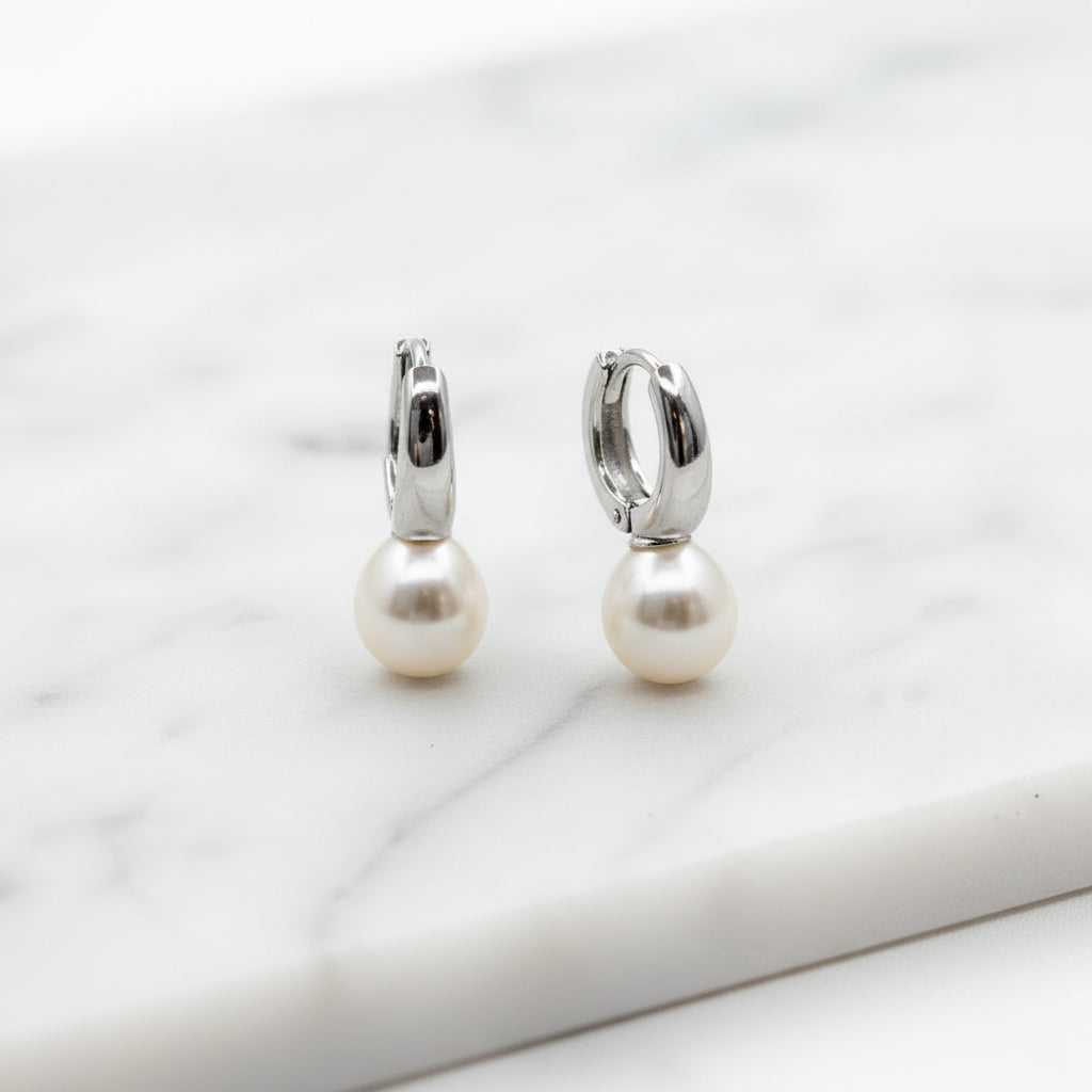 Cute Huggies With Freshwater Pearl Drop - Terciany 