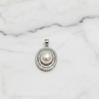 Double Circle Pendant With Cubic Zirconia Detail And Freshwater Pearl Centre - Terciany 