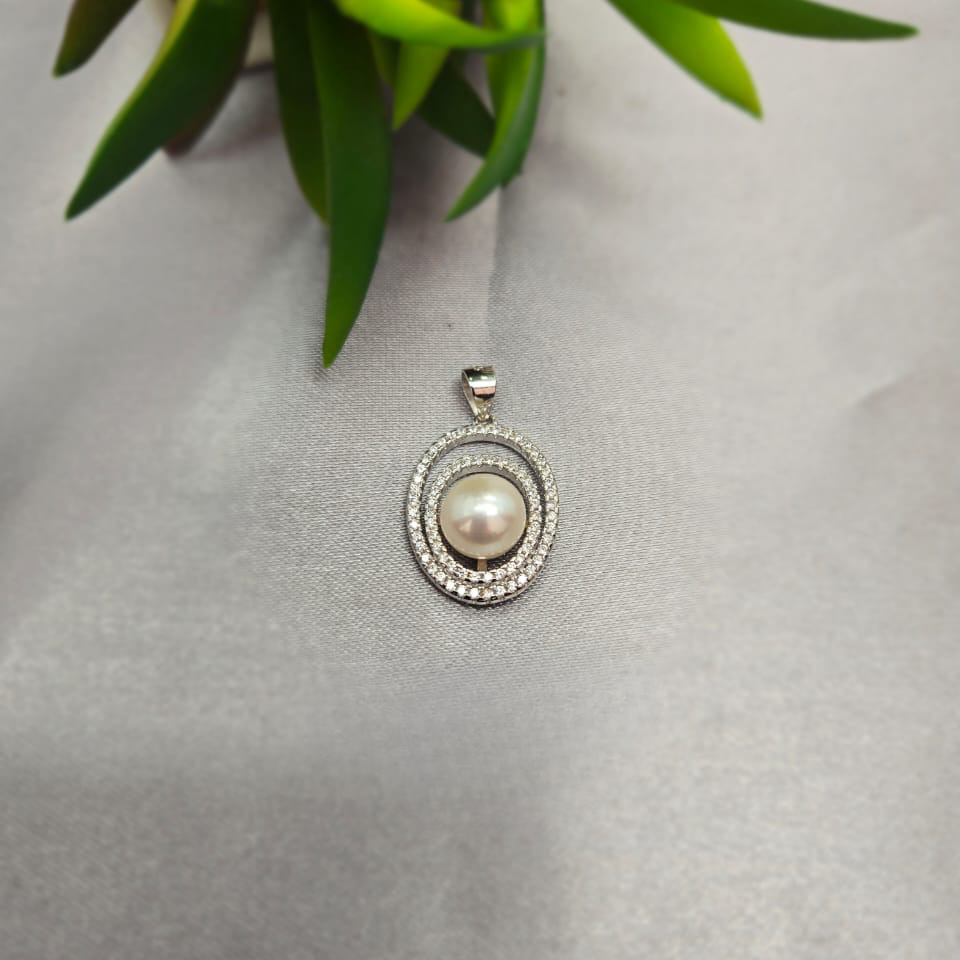 Double Circle Pendant With Cubic Zirconia Detail And Freshwater Pearl Centre