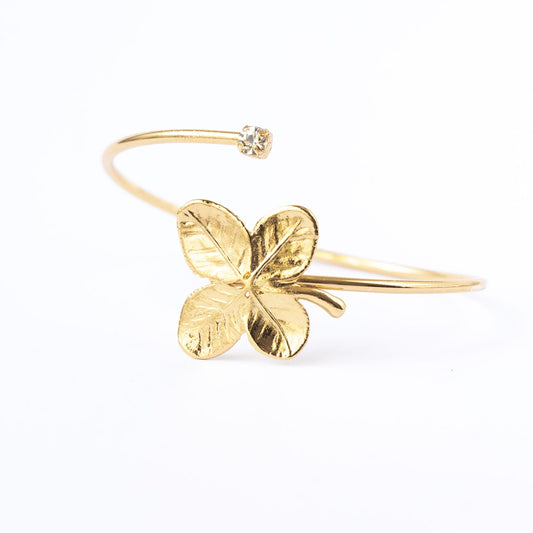 Ester Gold Four-Leaf Clover Bracelet With White Swarovski Crystal