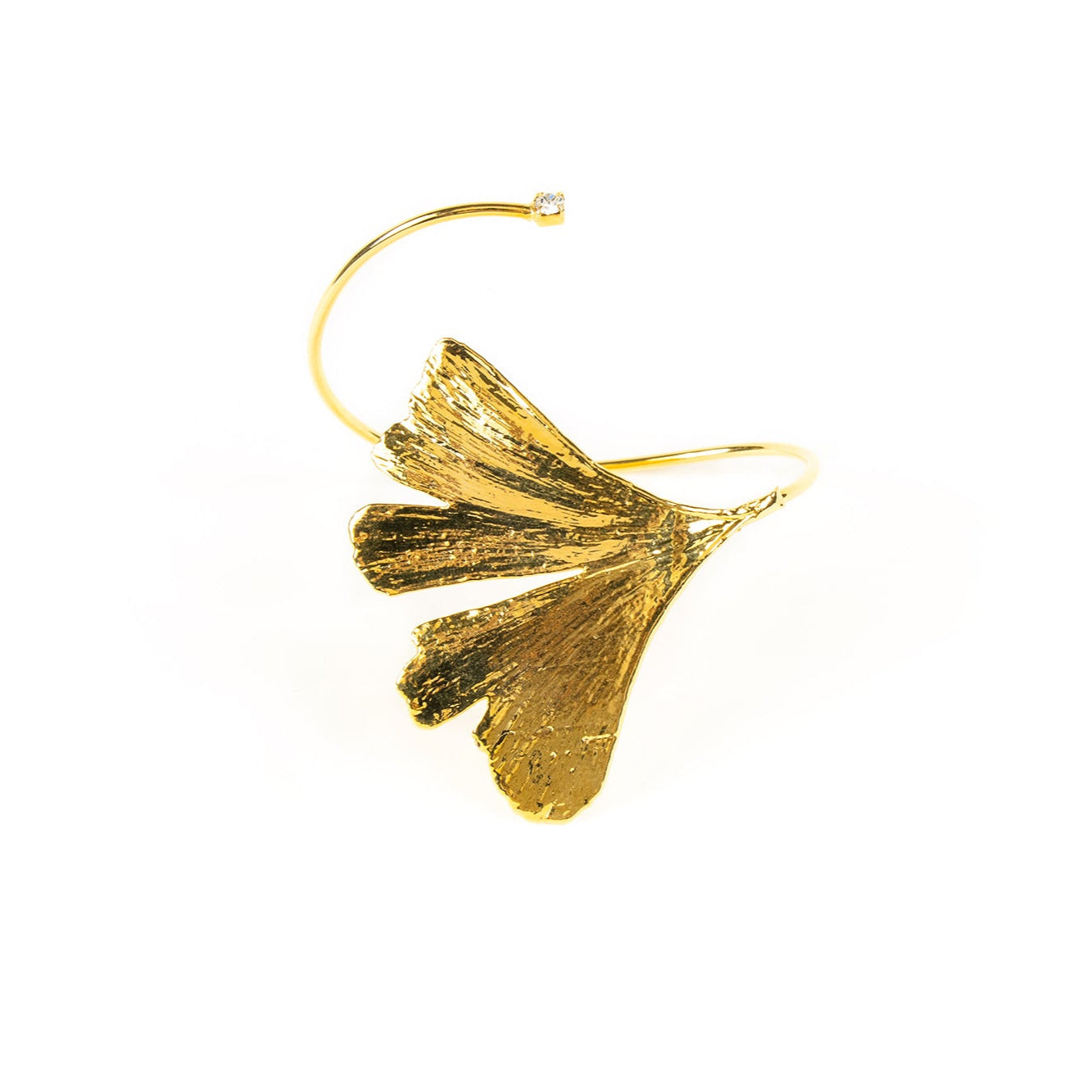 Ester Gold Ginkgo Biloba Bracelet with White Swarovski Crystal