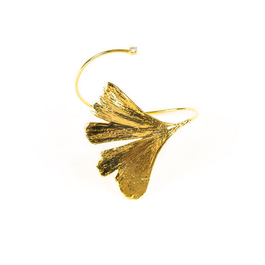 Ester Gold Ginkgo Biloba Bracelet with White Swarovski Crystal