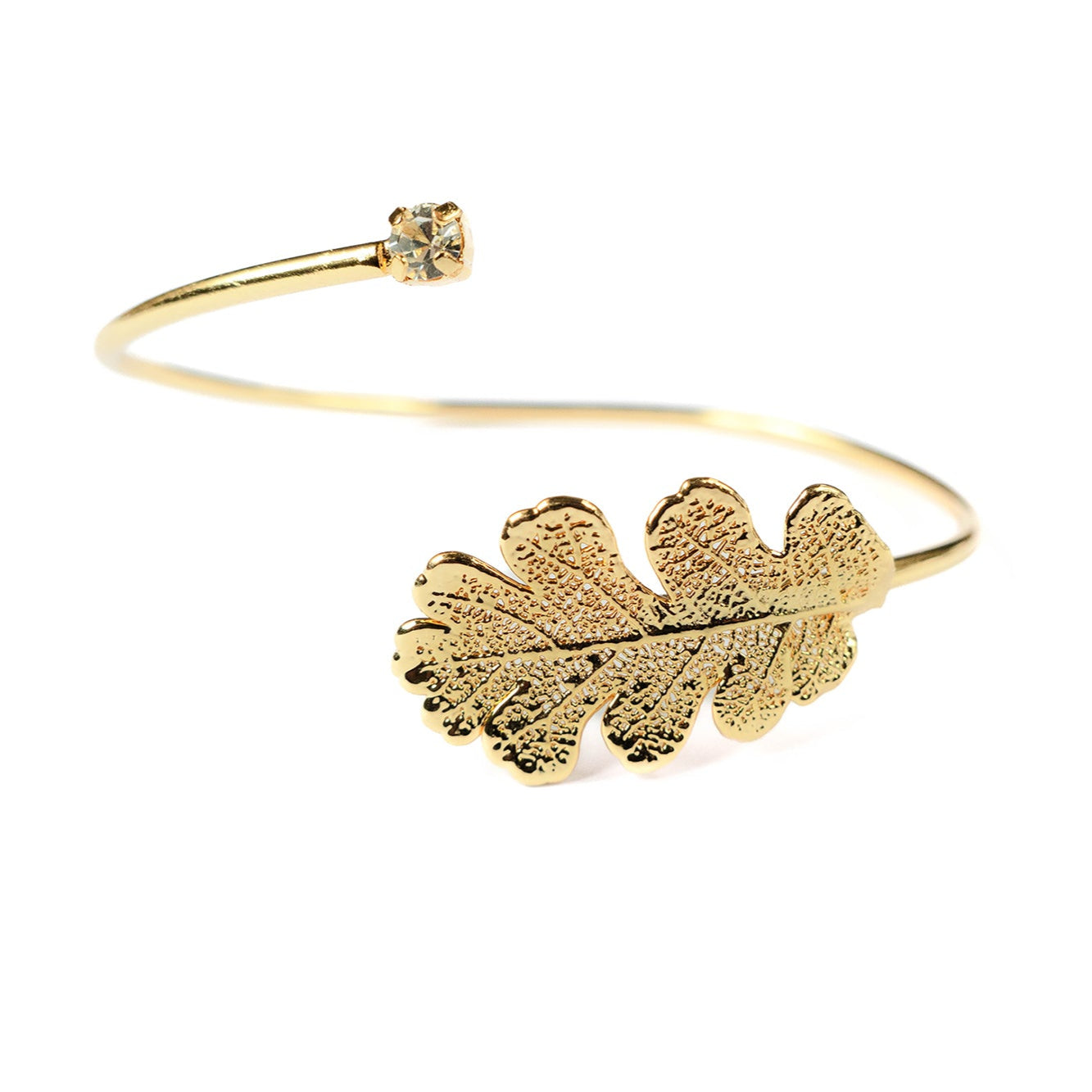 Ester Gold Oak Leaf Bracelet with White Swarovski Crystal