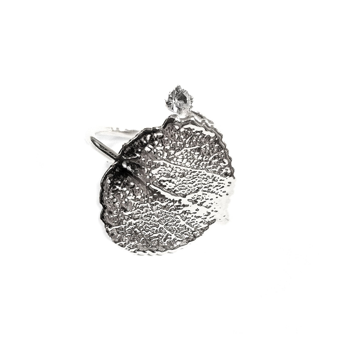 Ester Silver Aspen Leaf Ring with White Swarovski Crystal