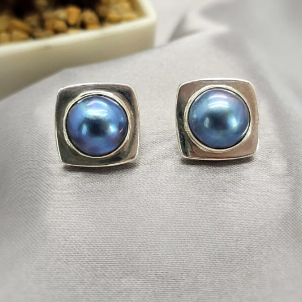 Blue Mabe Pearl Earrings